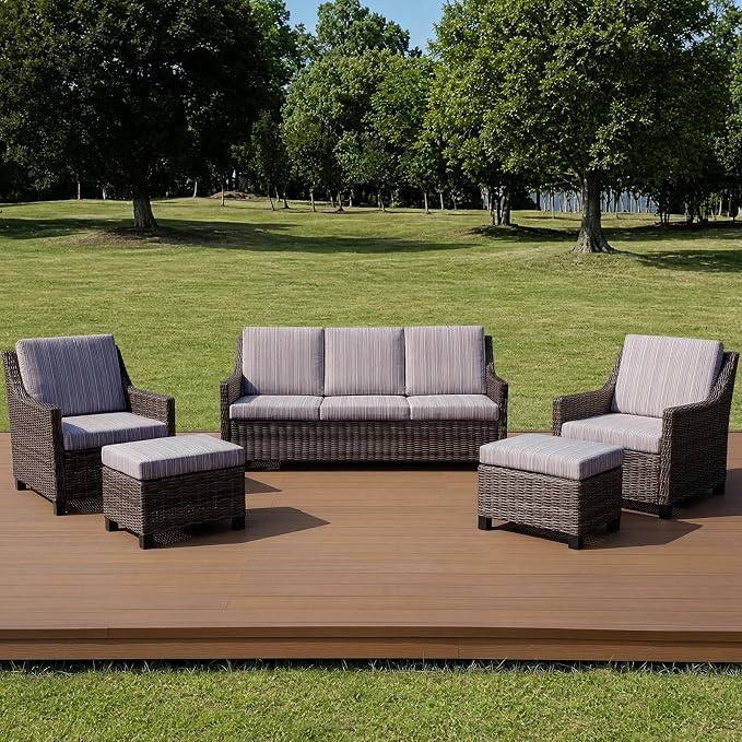 Wicker Patio Conversation Set, Outdoor Patio Chair Set with Deep Seating, Wide Armrests & Thick Cushions, All-Weather Outdoor Furniture Set for Patio, Porch, Deck & Backyard