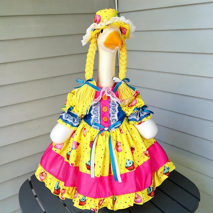 Birthday Porch Goose Dress Outfit Summer Goose Clothes Back to School Classroom Decor for 23" High Cement Plastic Geese Costume for Yard Lawn Outdoor Garden Duck Statue Carnival Circus Holiday Decor
