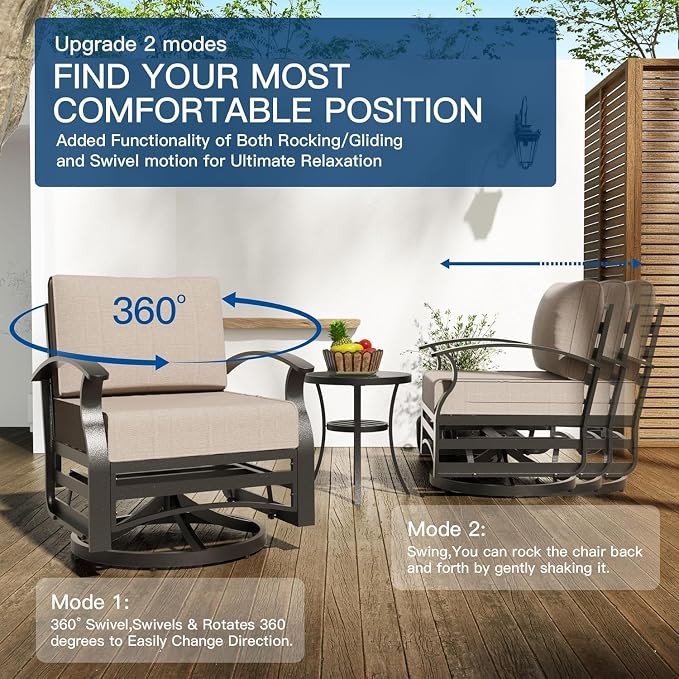 Kullavik Aluminum Patio Furniture Set,7 Piece Modern Metal Outdoor Patio Furniture w/5.1'' Thick Cushion,Swivel Chairs and Rectangular Coffee Table,Patio Conversation Sets for Porch,Deck,Sand