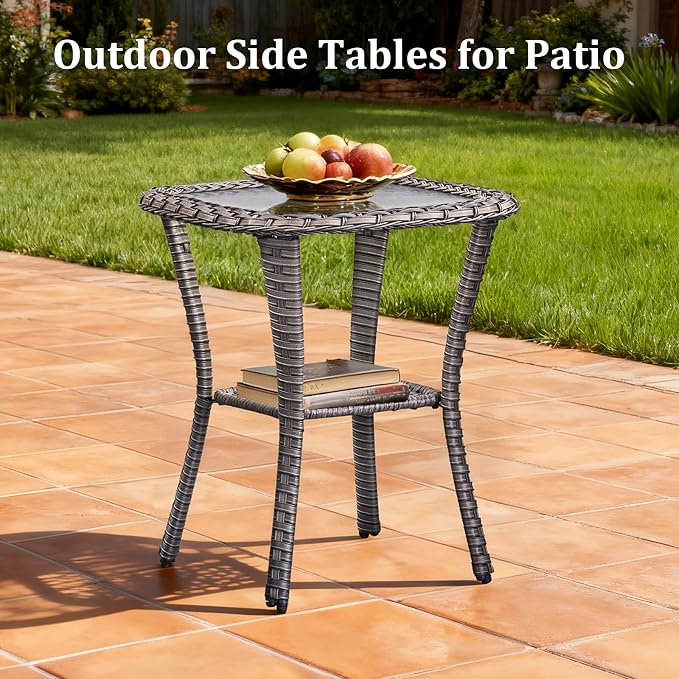 3 Pieces Patio Sofa Set with Metal Arm, High Back Wicker Sectional Outdoor Sofa with Ottomans, Outdoor Seating Furniture High Back Conversation Set for Balcony Deck Porch Backyard, Grey/Grey