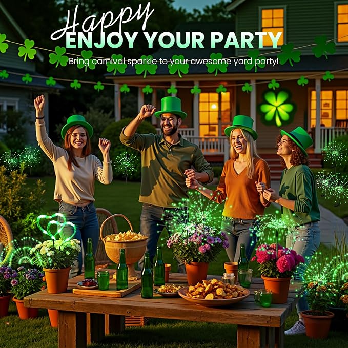 PEVOROS Solar Firework Fairy Garden Lights Outdoor, Green, 6 Pack | 120 LEDs, Waterproof, Fairy Garden Decor, Auto On/Off, Solar Powered, for Yard, Patio, Porch, Flower Pot, Pathway