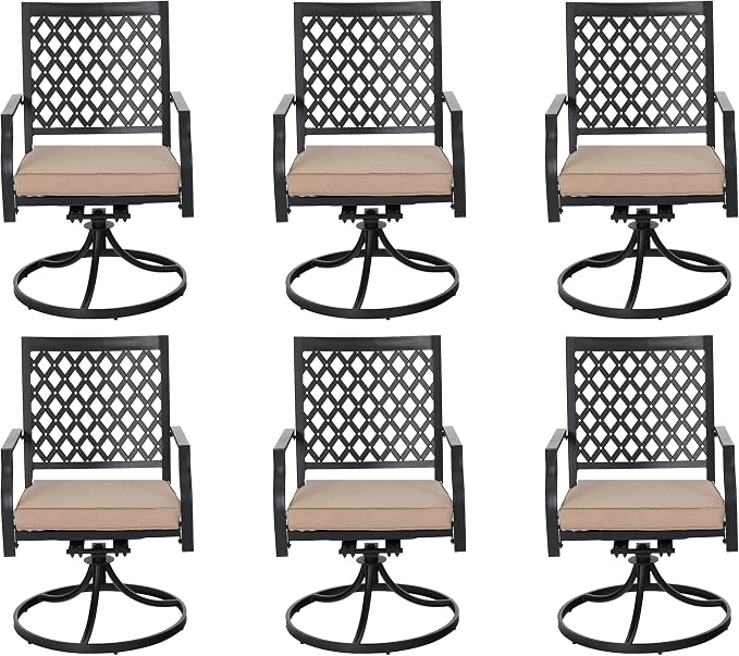 PHI VILLA Patio Dining Chairs Set of 6 Outdoor Swivel Rocker Patio Chairs with Cushion Black Patio Chairs for Garden Backyard Bistro
