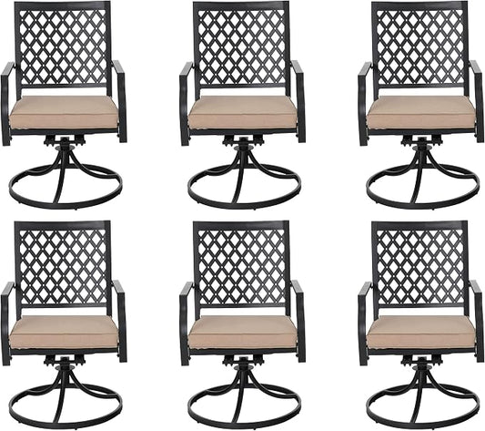 PHI VILLA Patio Dining Chairs Set of 6 Outdoor Swivel Rocker Patio Chairs with Cushion Black Patio Chairs for Garden Backyard Bistro