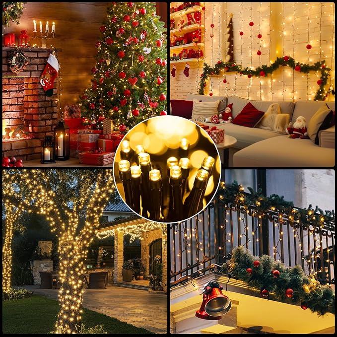 Extra Long 132FT Christmas Decorative Mini Lights, 400 LED Green Wire Fairy Starry String Lights Plug in, Timer & Memory & 8 Modes, for Indoor Outdoor Xmas Tree Wedding Party Decoration,Warm White