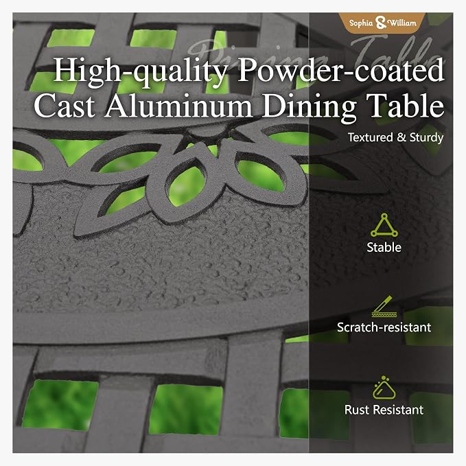 Sophia & William Outdoor Dining Table 4-Person Square Cast Aluminium, Patio Bistro Table with 2.2" Umbrella Hole for Porch Backyard, Bronze