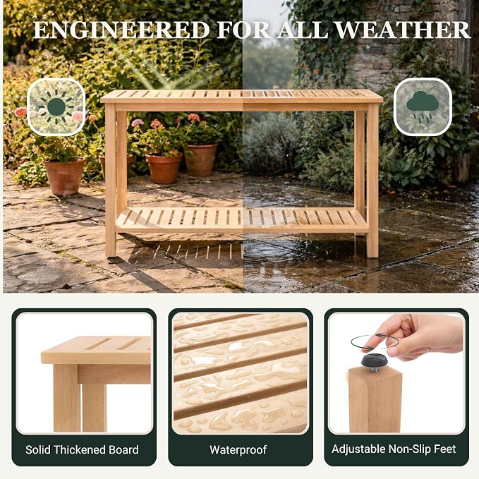 Premium 2-Tier Wooden Console Table with Storage Shelf Solid Eucalyptus Wood 48.03"x 16.14"x 31.1" Entryway Sofa Table for Hallway, Living Room (Natural)
