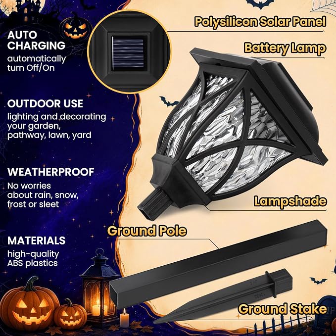 GIGALUMI Solar Halloween Lights Outdoor, LED Solar Pathway Lights 6 Pack | Garden Light Outdoor Decorations, Garden Decor for Yard, Patio, Landscape, Planter, Walkway (Purple)