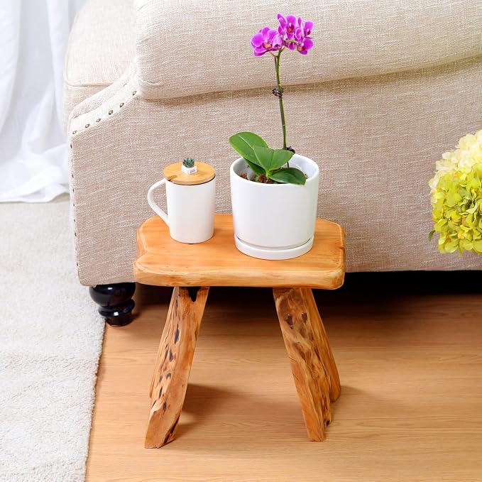 Brefhome Solid Cedar Tree Stump Stool, 12.2"H Small Outdoor Wood Side Table | One-of-a-kind, natural cedar wood, no assembly required, 200 lbs load capacity, waterproof coating, for outdoor & inside home