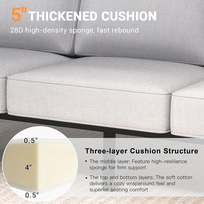 Aluminum Outdoor Patio Furniture Set, 4 Piece Sectional Coversation Sets with Coffee Table, Modern Outdoor Sofa Couch with Thick Cushions for Porch, Balcony, Garden, Light Grey