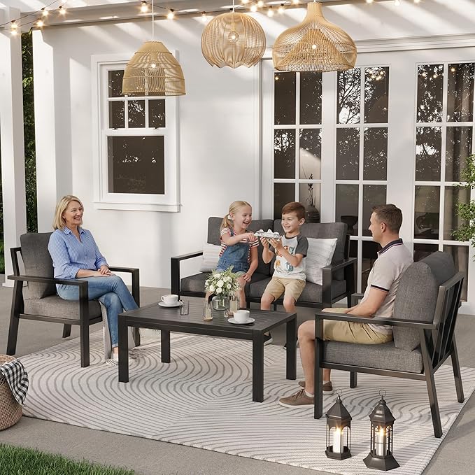 Aluminum Outdoor Patio Furniture Sets All-Weather Patio Conversation Set Sectional Sofa with Coffee Table & Cushions w/Removable Covers for for Deck Backyard Garden Poolside Balcony Porch