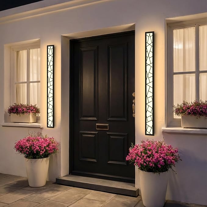 Outdoor Wall Lights 45.3inch Modern Outdoor Wall Sconce LED Long Wall Sconces Black Front Porch Light Waterproof Led Wall Light IP67 3000K Exterior Lighting Fixtures