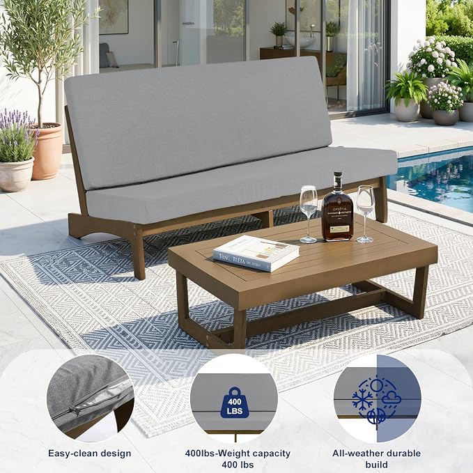 Pia Ricoo 1-Piece Patio Furniture Set, Outdoor Loveseat with 4.5-Inch Thick Cushions, All-Weather Outdoor Sofa for Backyard, Deck, Lawn - Gray