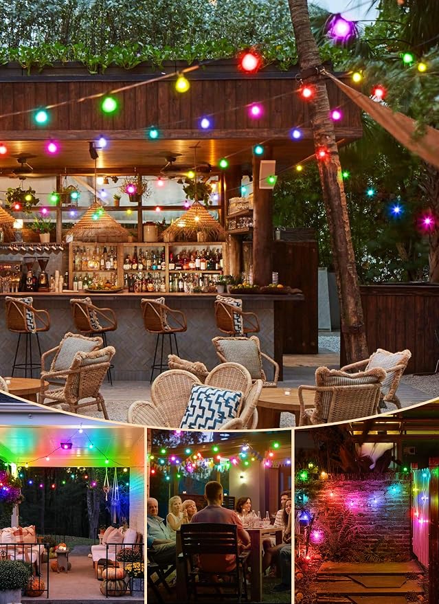Brightown Outdoor String Lights 58 Feet G40 LED Patio Lights, RGB, Remote | 25 Plastic Edison Bulbs, Timer, Waterproof Connectable Outside Light for Backyard Porch Balcony Party Christmas Decoration