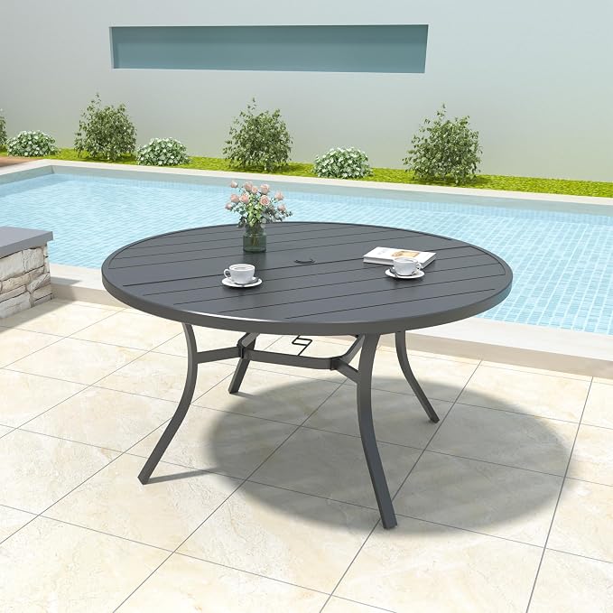 Anmutig 7-Piece Outdoor Dining Set, 54" Round Table with 6 Swivel Chairs All Weather Furniture Set for Lawn Garden, Brown