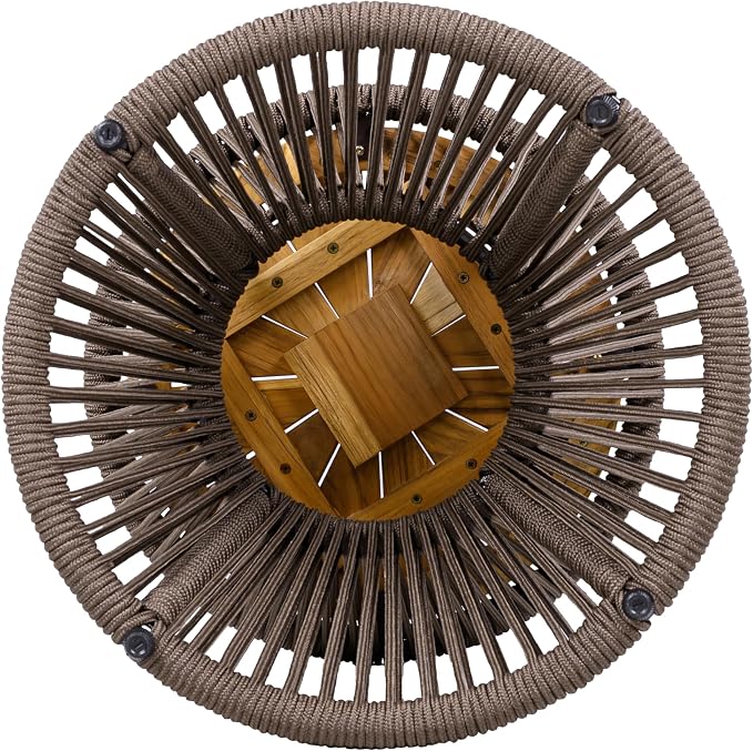 Merax Bohemian Round Outdoor Side Table with Acacia Wood Top and Dark Grey Handwoven Rope Base, Elegant Hourglass Design Patio Coffee Table for Garden, Pool, Balcony, Yard, 25.8" Height, No Assembly