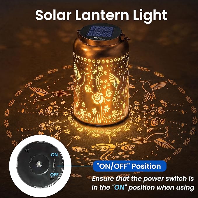 JEJOT Hummingbird Solar Lanterns Outdoor Waterproof,Birthday Gift for Women | Gifts for Mom Grandma, Metal Hanging Solar Light for Yard Garden Porch Landscape Deconration-2Pack
