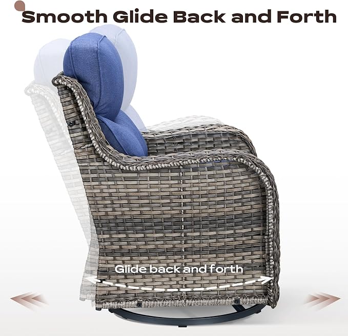 Rilyson Outdoor Patio Furniture Set - Weather Resistant Wicker,High Back,6 inch Cushions,3 Piece Patio Bistro Set with Swivel Rocker Chairs and Side Table for Deck Porch Yard,Mixed Grey/Blue