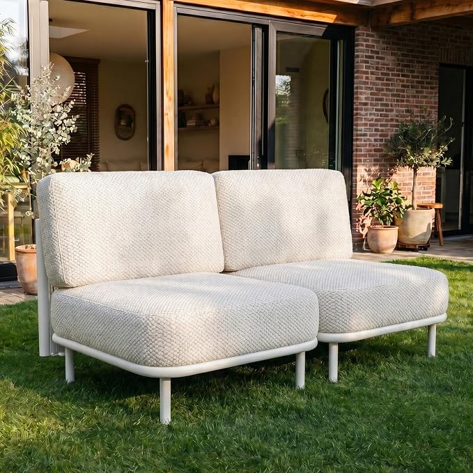 LayinSun 2 Pieces Patio Furniture Set, Modern Outdoor Modular Sectional Conversation Set L-Shaped Sofa with 7-inch Cushion for Garden Backyard Deck