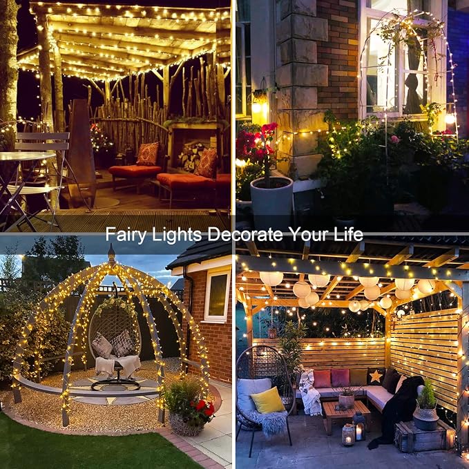 JMEXSUSS 4 Pack Solar Fairy Lights, 33ft 100LED String Lights Warm White | Christmas Lights Outdoor Waterproof, 8 Modes Copper Wire Twinkle Lights for Outside Garden Yard Tree Wedding Decorations
