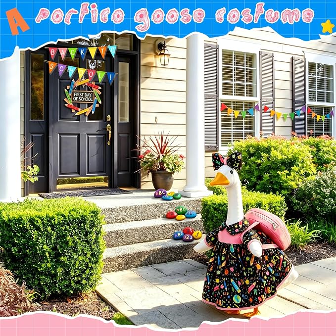 Mindsoft Back to School Goose Outfit Porch Goose Clothes Costume Statues Decor for Lawn Garden Patio Classroom Outdoor Statues Art Decor(Backpack Style - Black)