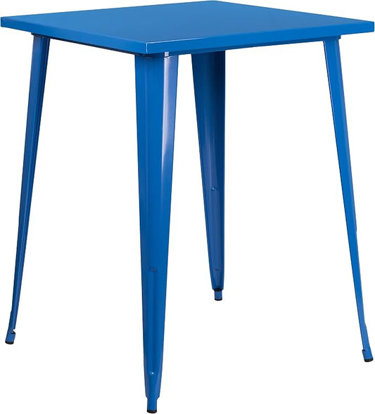 Flash Furniture Nolan Commercial Grade 31.5" Square Blue Metal Indoor-Outdoor Bar Height Table