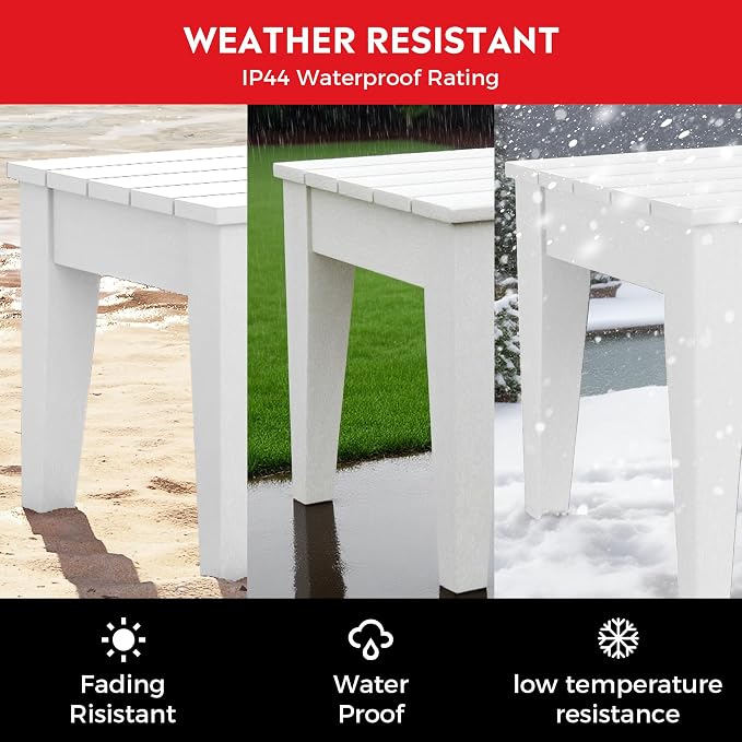 Costaelm Outdoor Patio Table and Chairs Set of 2, 2-Piece HDPE Garden Chair with Square Adirondack Side Table Set, Porch Chairs Coffee Table for Outside Porch Backyard, White