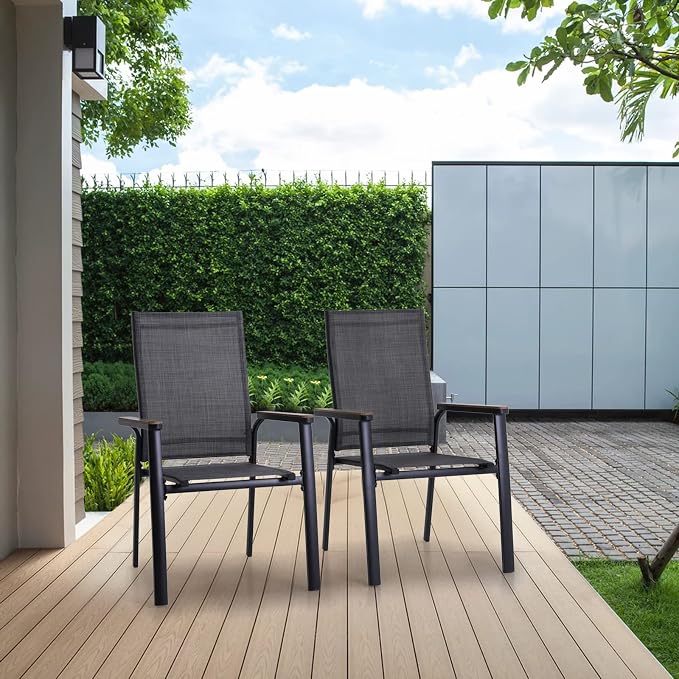 Sophia & William Patio Dining Chairs Set of 6, Stackable Aluminuum Frame | Grey textilene, Weather-resistant, light-weight & space-saving, Breathable & quick-drying, Outdoor deck backyard porch