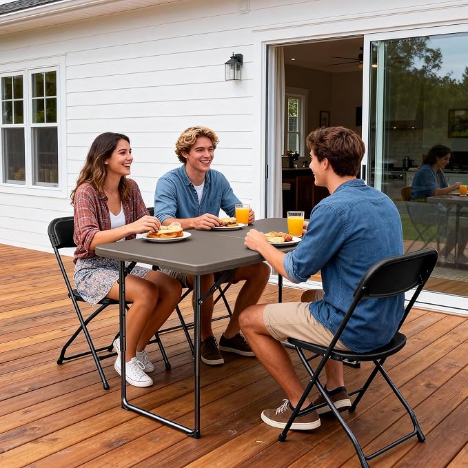 4ft Folding Table, Foldable Picnic Table Portable Table for Indoor Outdoor Use Heavy Duty Plastic Table Camping Table for Party, BBQ, Khaki