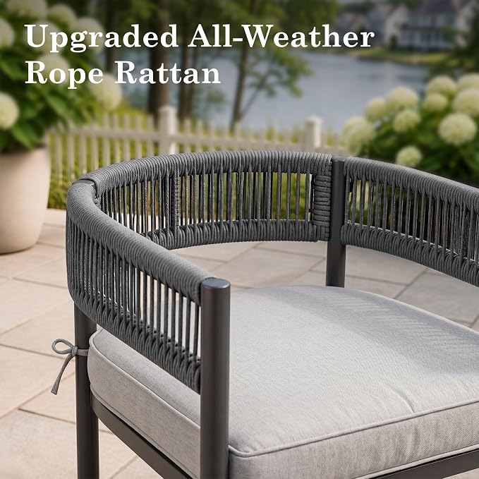 VICLLAX Patio Dining Set, 37.8" Dark Grey Table & 4 Chairs with Grey Cushion