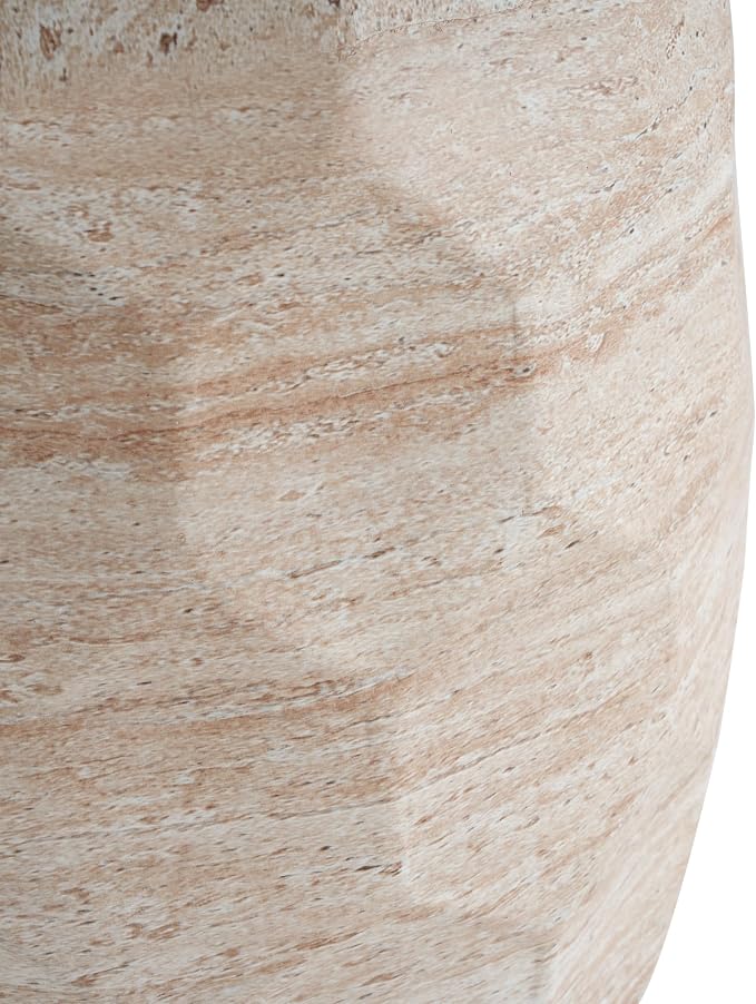 15.25" Outdoor Indoor Lightweight Concrete Round Side Table,Beige | Travertine Finish