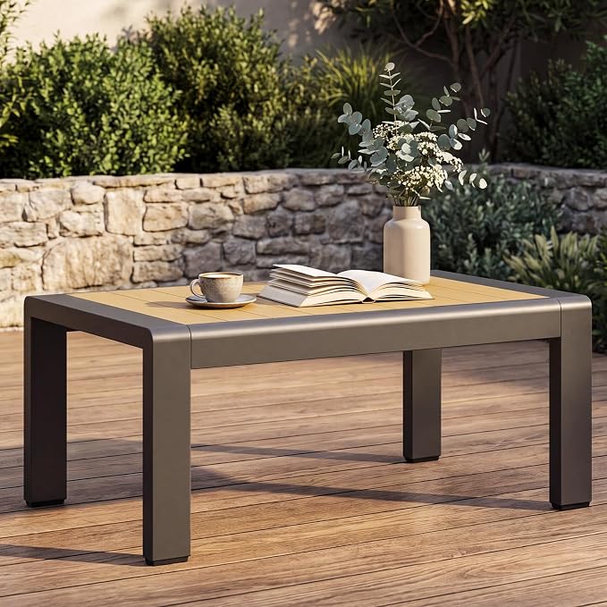 Aoxun Outdoor Aluminum Coffee Table for Patio Furniture Set, Rectangle Outdoor Coffee Table, All-Weather Patio Metal Coffee Table for Balcony, Garden, Deck, Backyard, Silver
