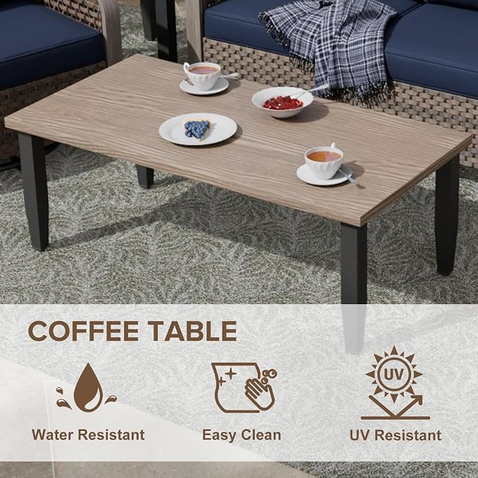 COOS BAY Modern Wicker Outdoor Furniture Set, 4 Piece Patio Conversation Set with 2 Patio Chairs, a 3 Seat Couch and Side Table, 4 Piece, Brown/Blue