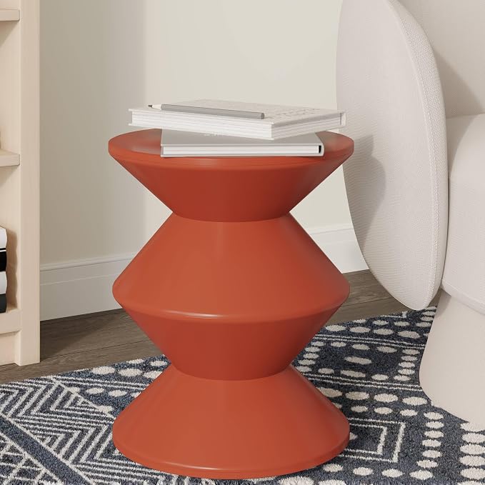 LeisureMod Aura Collection Modern Round Side Table - Brown ABS Plastic Double-Hourglass Pedestal - No Assembly Weatherproof Accent Furniture for Living Room, Patio & Outdoor Decor