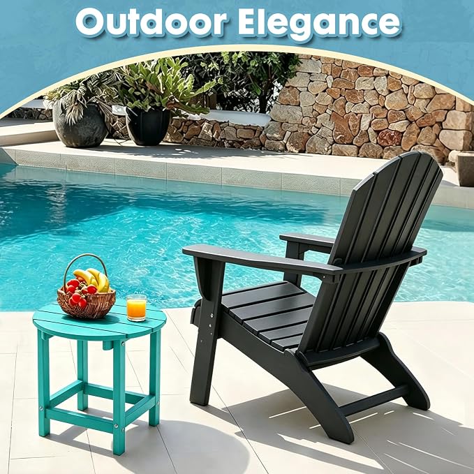 Outdoor Side Table, Adirondack Round 17" Patio Table, Easy Maintenance & Weather Resistant, HDPE End Table for Backyard, Pool, Patio, Porch, Tuoquise