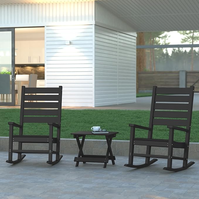 EMMA + OLIVER Haley Outdoor Folding Side Table, Portable All-Weather HDPE Adirondack Side Table, Black