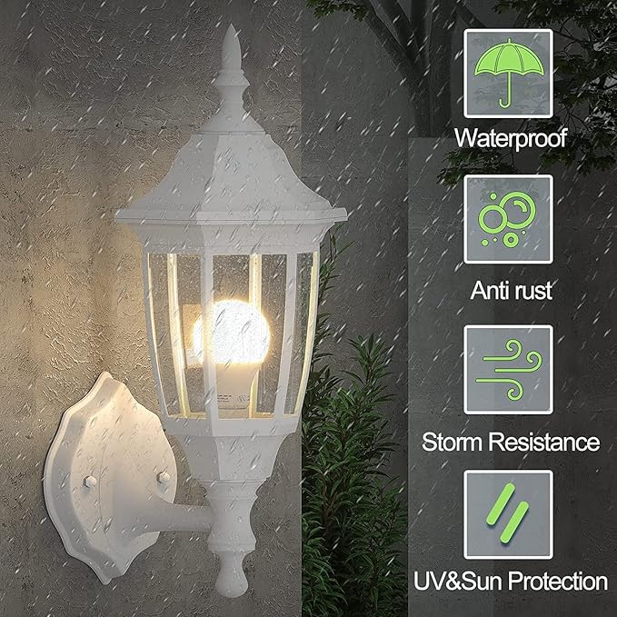 EMART Plastic Outdoor Wall Light Fixtures, Porch Sconces(2 Pack, White) | Include Bulbs, Waterproof and Anti-Corrosion, Wall Mount for Outside, Garage, Front Door, House, Patio