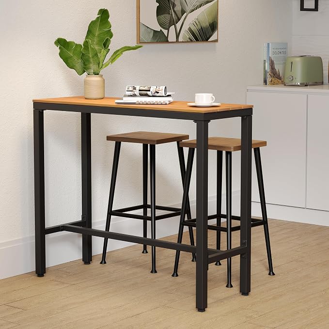 Outdoor Bar Table 43" All-Weather Patio Bar Table with Metal Frame and Waterproof Wood-Like Tabletop Outdoor Console Table for Balcony Yard Garden Bistro Hot Tub Use(Brown)