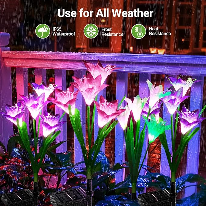 KOOPER Outdoor Solar Lights, 10 Pack Solar Garden Light with Bigger Lily Flowers, Waterproof 7 Color Changing Solar Lights Outdoor - Bigger Panel for Patio Yard Garden Decoration, Gift for Mom