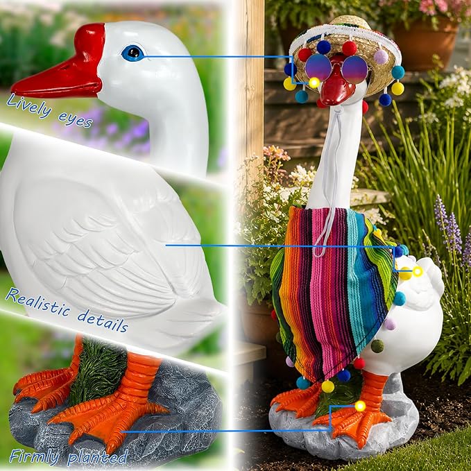 20 Inch Porch Goose Outfits,Large Outdoor Goose Statue,Garden Resin Front Duck Decor Gifts for Patio, Balcony,Yard Decorations, Housewarming Birthday Gifts