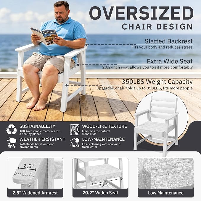 AreShark 5-Piece Outdoor Dining Set,HDPE Patio Table with 4 Chairs,All-Weather Patio Furniture Set with Umbrella Hole,Low Maintenance Wood Grain Dining Set for Backyard,Garden,Poolside,White