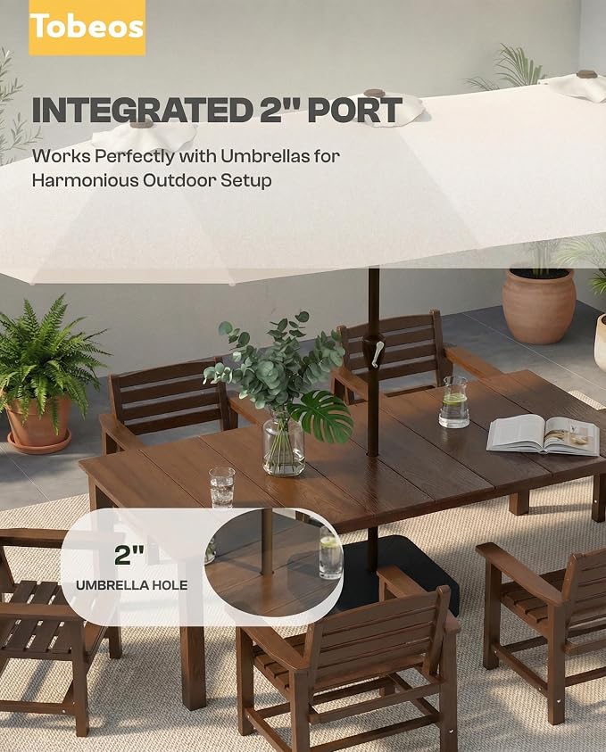9-Piece Outdoor Dining Set with Aluminum Frame for 8,Brown | HDPE material, 2" umbrella hole, patio table and chairs, ideal for yard, lawn, garden, balcony, deck, poolside