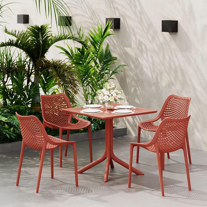 WestinTrends Playa 31.5" Square Plastic Outdoor Patio Dining Table for 4, Red