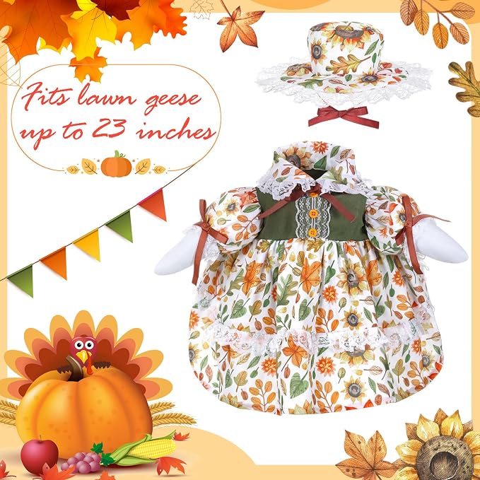 FuWeave Fall Porch Goose Outfit Maple Goose Costume Fancy Porch Geese Clothes with Wide Hat for 23" 17" Outdoor Patio