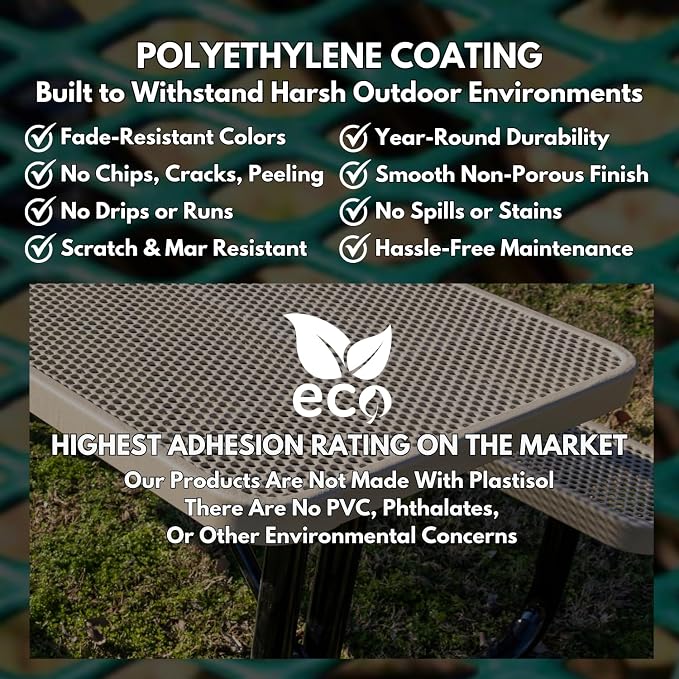 COATEDOUTDOORFURNITURE Heavy-Duty Portable Outdoor Kids Table with Umbrella Hole, Punched Steel Kids Picnic Table, Commercial-Grade, Made in America (46 in, Round, Childrens, Light Blue)