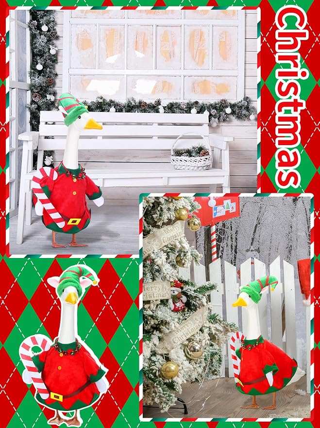 Outus Christmas Elf Porch Goose Costume Set Skirt, Dress and Hat Cute Elf Clothes for Christmas Outdoor Garden Yard Patio Lawn Cement Goose
