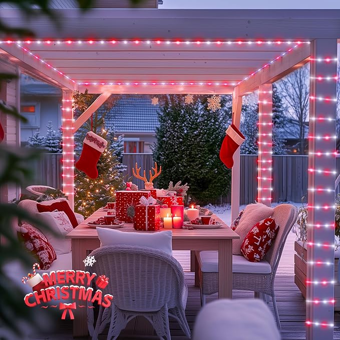 JMEXSUSS 200 LED Solar Rope Lights, 72ft IP 65 Outdoor Waterproof Christmas Lights with 8 Modes, Red and White for Fence Yard Walkway (Pack of 2)