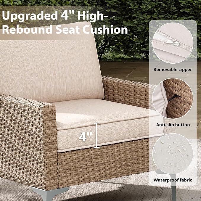 4 Piece Patio Furniture Set, Wicker Modular Outdoor Furniture with Thicker Cushions, Outdoor Couch Sofa for Garden, Poolside, Backyard, Beige