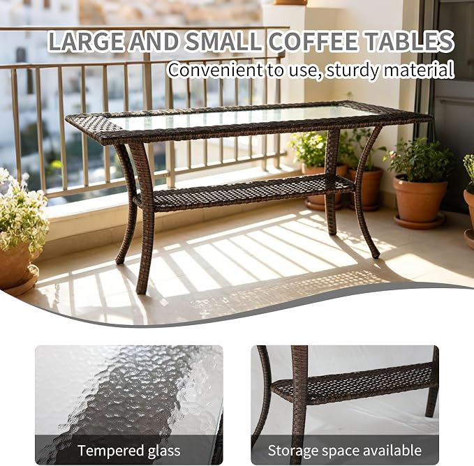 Outdoor Swivel Rocker Patio Chairs (Brown Wicker/Grey Cushion, 6PC/Sofa & Chair &Coffee Table & Ottomans)