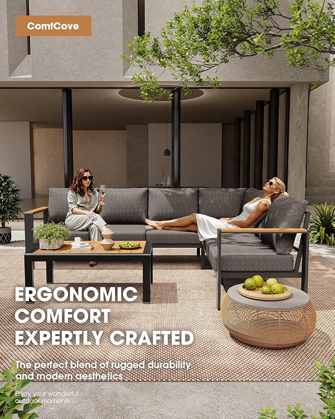 Aluminum Outdoor Patio Furniture Set 8 Seats, Outdoor Sectional Corner Sofa, Patio Conversation Set with Coffee Table & Washable Cushions, Furniture Set for Porch, Balcony, Deck, Graphite