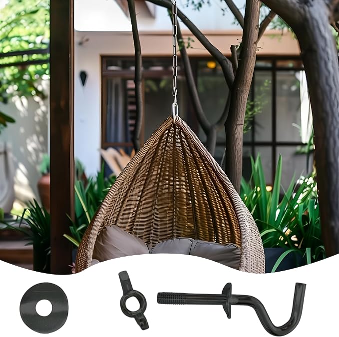 2PCS Heavy Duty Metal Hammock Hooks, Black Zinc Plating Replacement Hardware for 3/8 Inch Holes, Fits 1-1/4 to 2 Inch Stand Posts, Indoor Outdoor Accessories